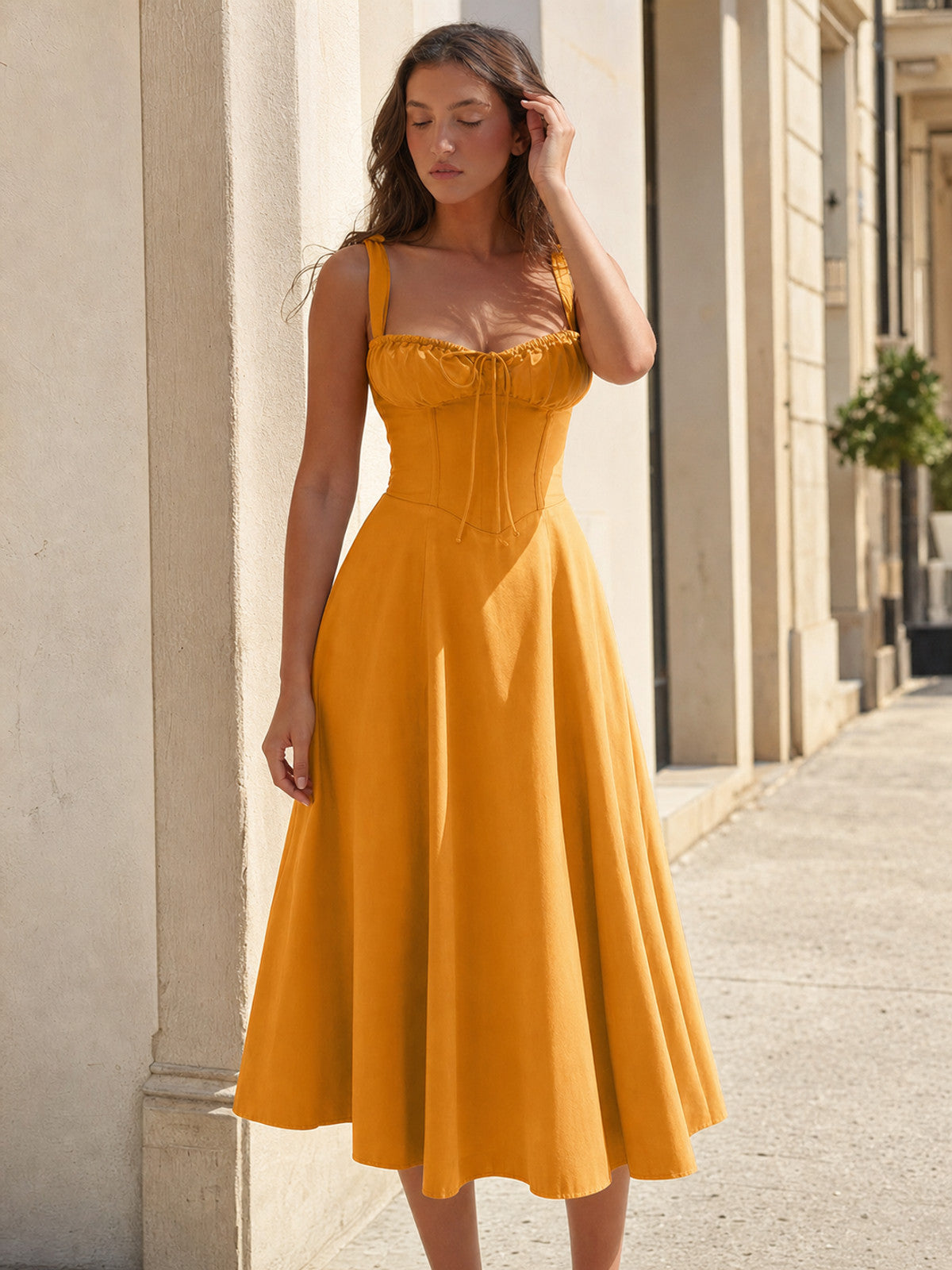 Women's Orange Dress with Thin Straps main product view