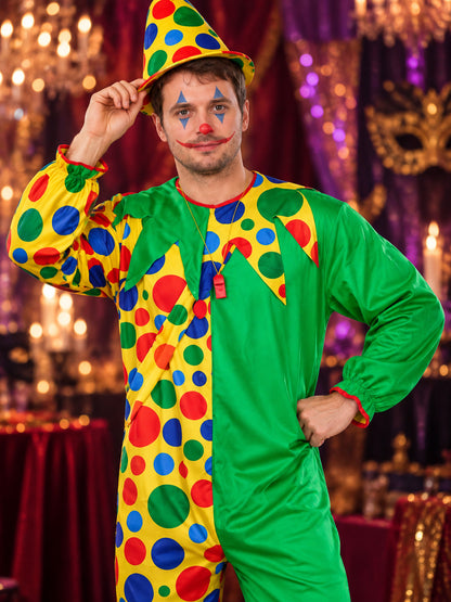 Green Polka Dot Clown Costume with Jumpsuit and Hat