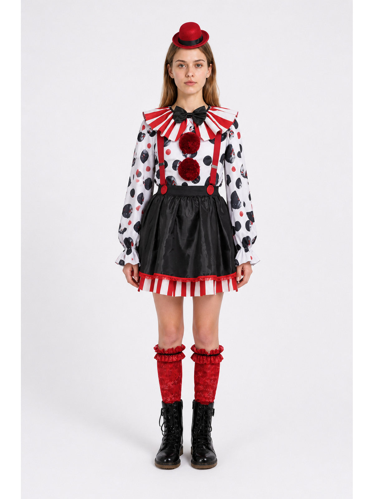 Children's Clown Costume with a Full Skirt and Red Pom-Poms main product view