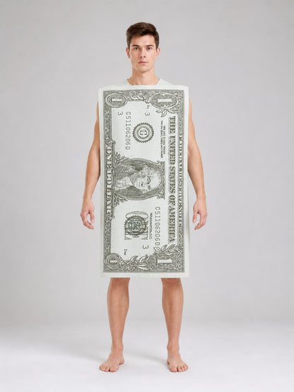 Costume in the Shape of a Large Dollar Bill front view