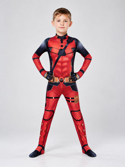 Red and Black Superhero Costume with Hooded Mask