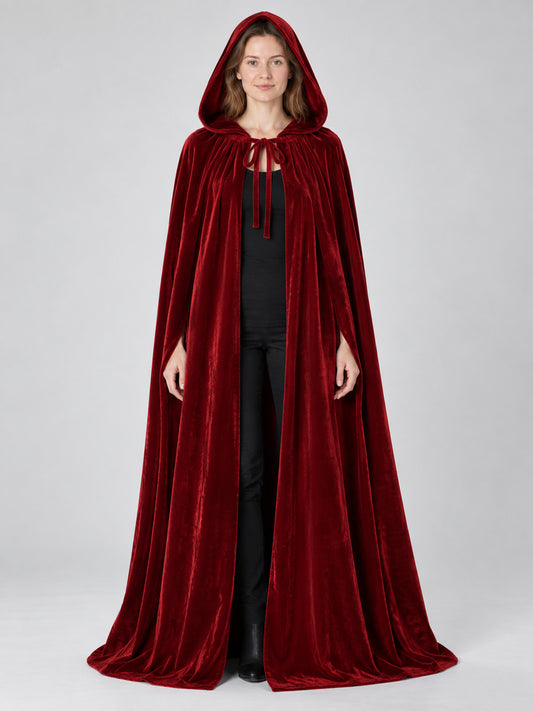 Hooded Cape Cloak in Wine Velvet