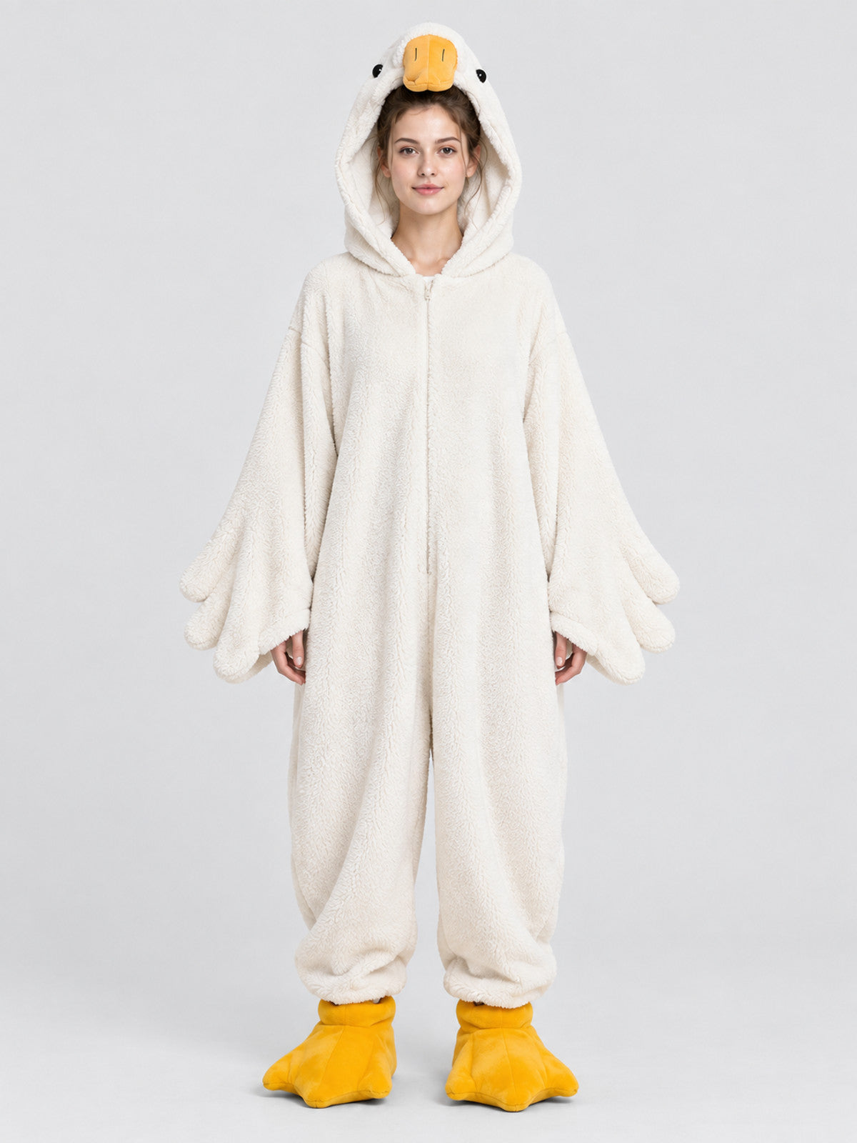 White Goose Kigurumi Pajama in Coral Fleece