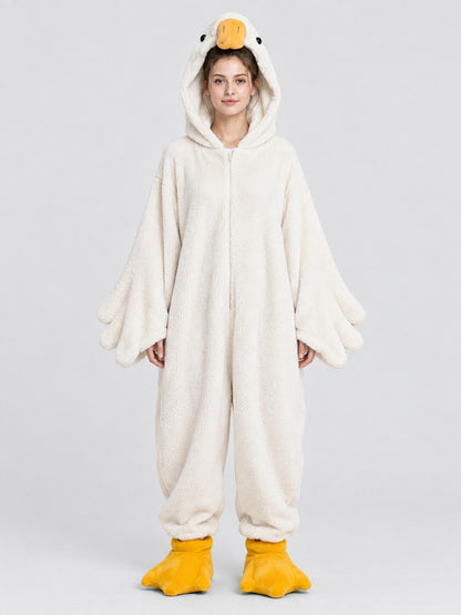 White Goose Kigurumi Pajama in Coral Fleece