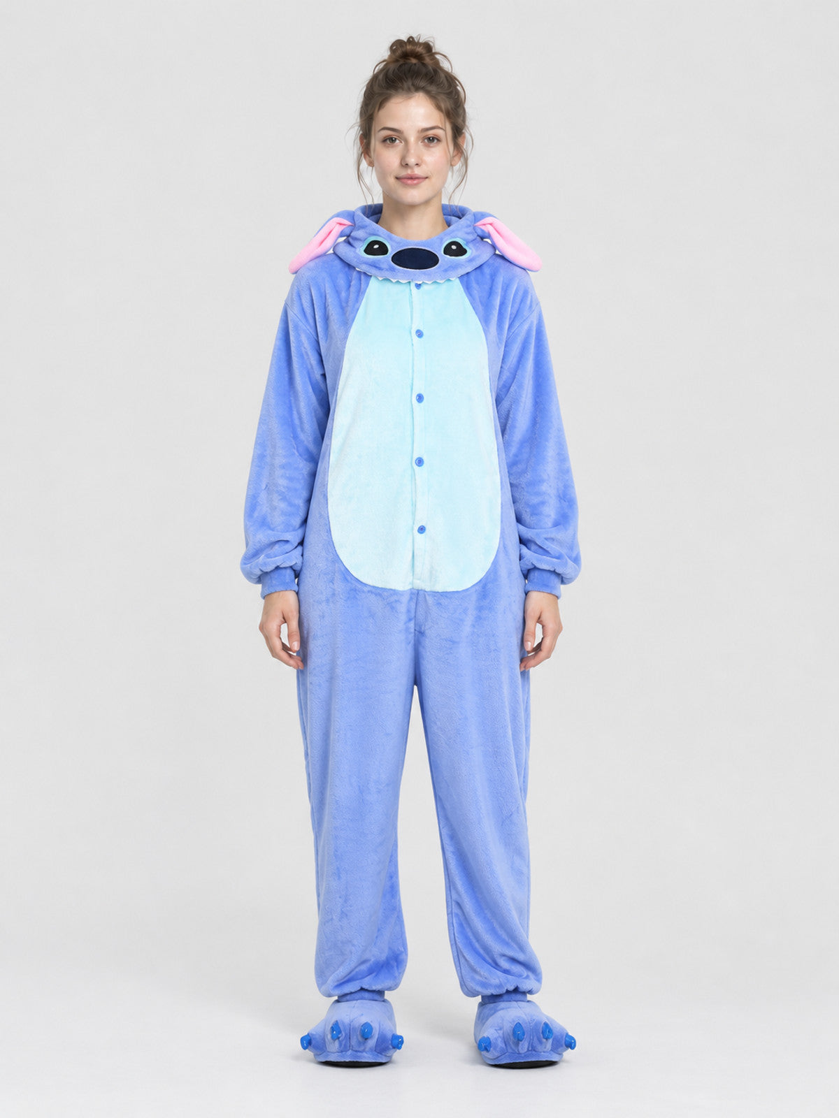 Blue Hooded Pajama Jumpsuit with Appliqué