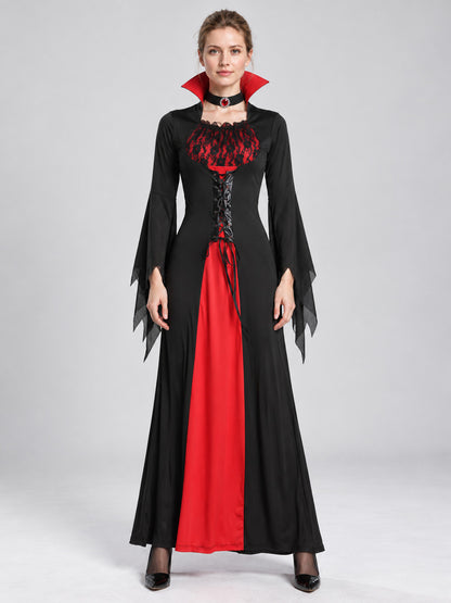 Gothic Carnival Dress with Red Lacing on-model view