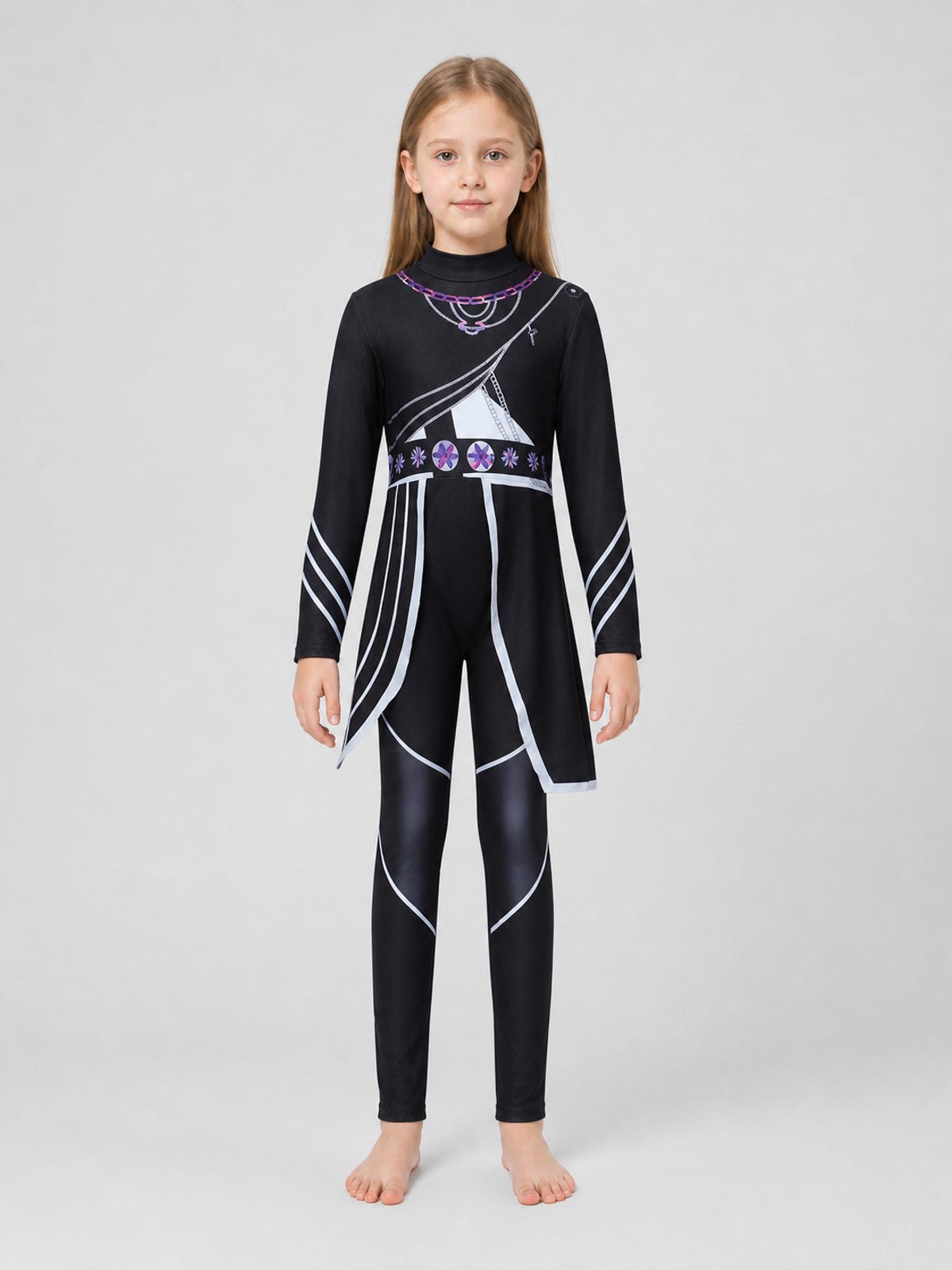 Punk Rumi Cosplay Jumpsuit, Black, with Decorative Details on-model view