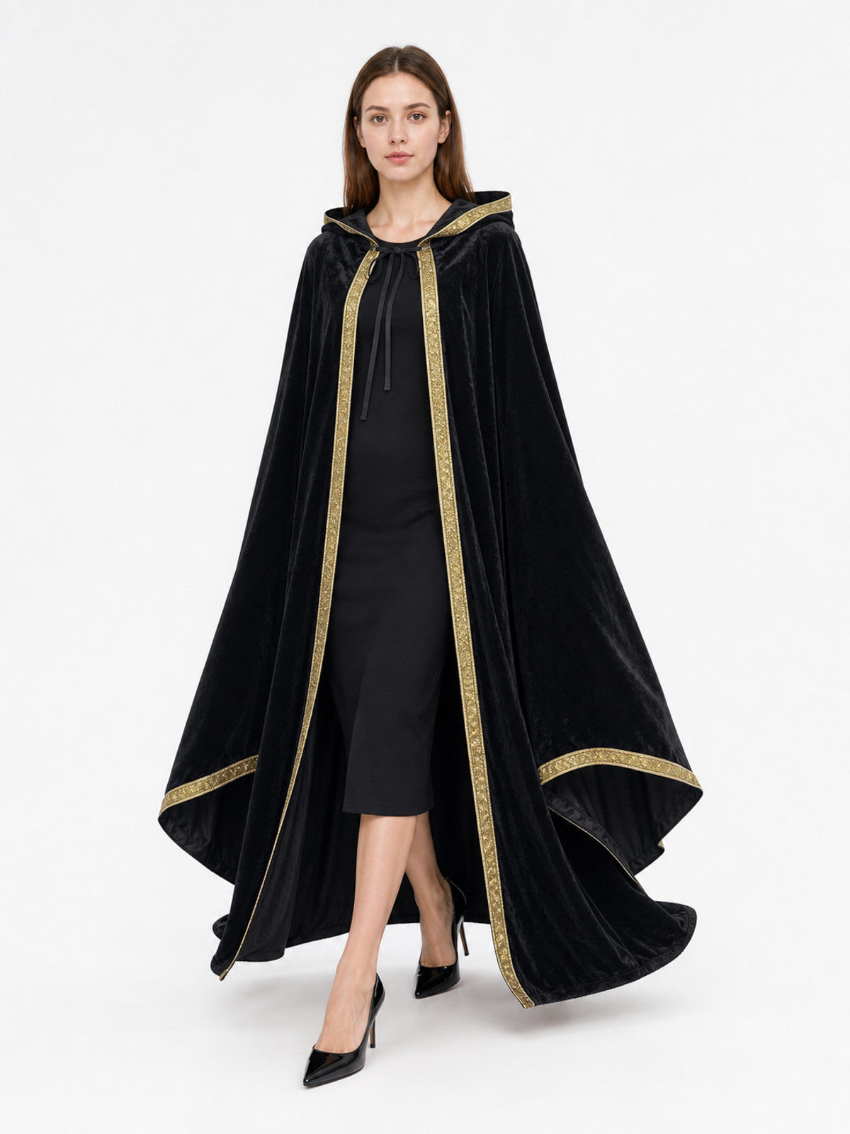 Black Hooded Medieval Carnival Cloak