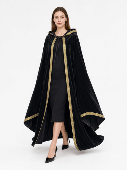 Black Hooded Medieval Carnival Cloak