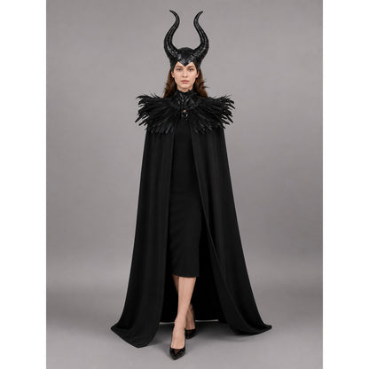 Black Carnival Cloak with Horns and Feathers