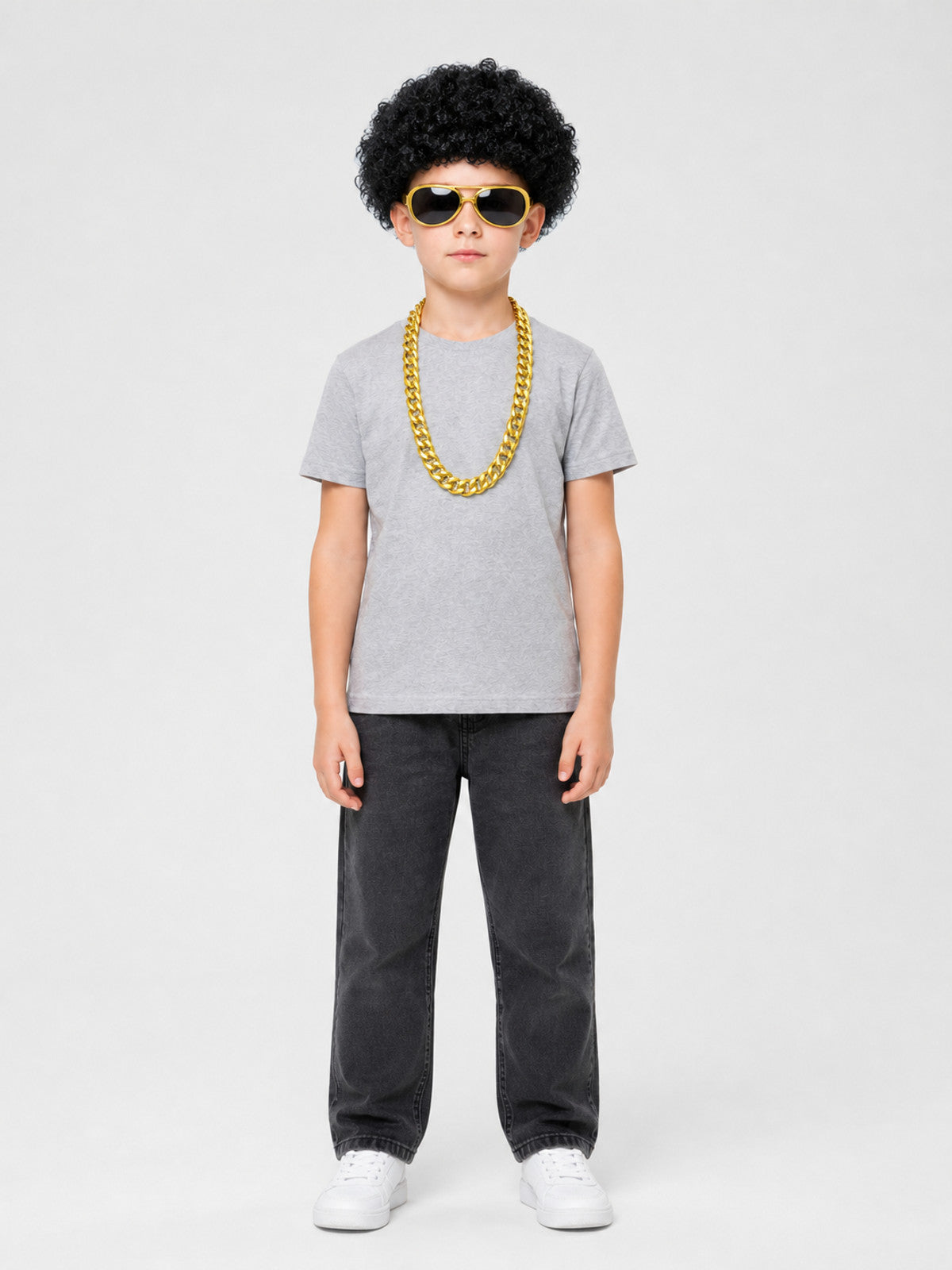 Accessory Set: Retro-Style Glasses, Chain, and Wig on-model view