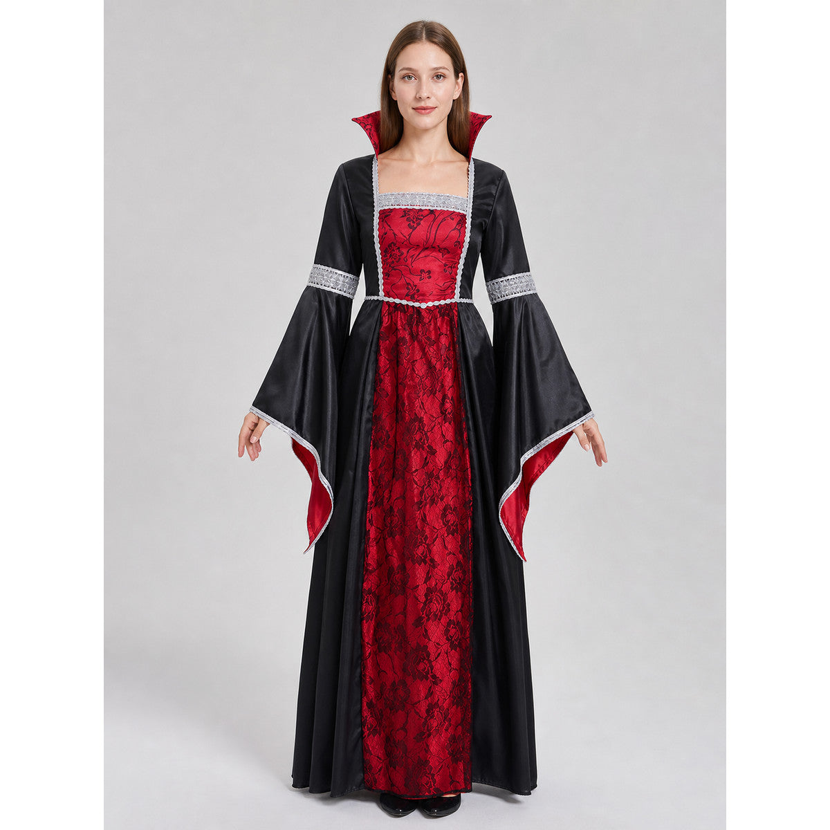 Gothic Dress with Cape, Patterns, and Pendant