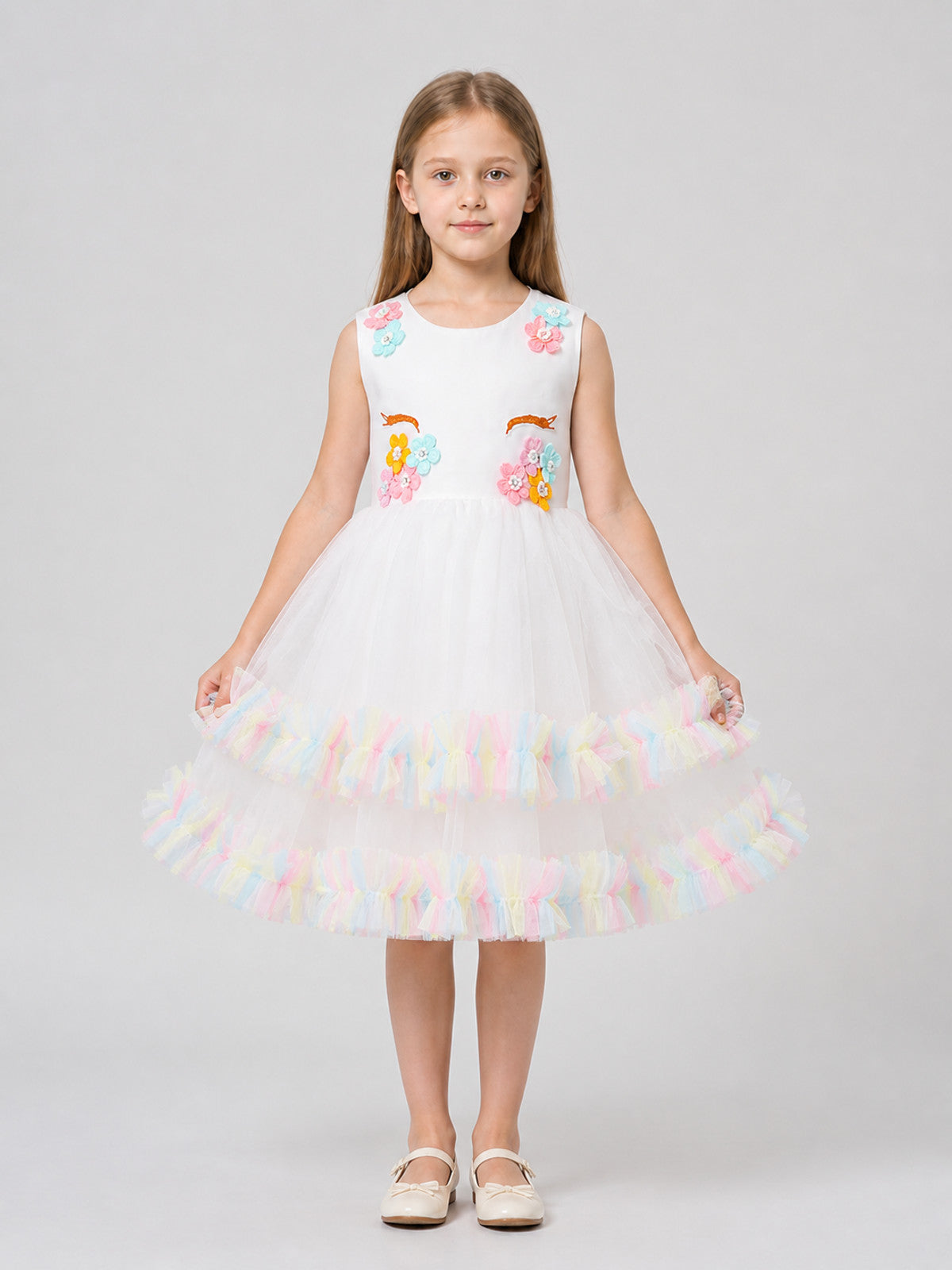 Sleeveless Princess Dress with Full Mesh Skirt on-model view