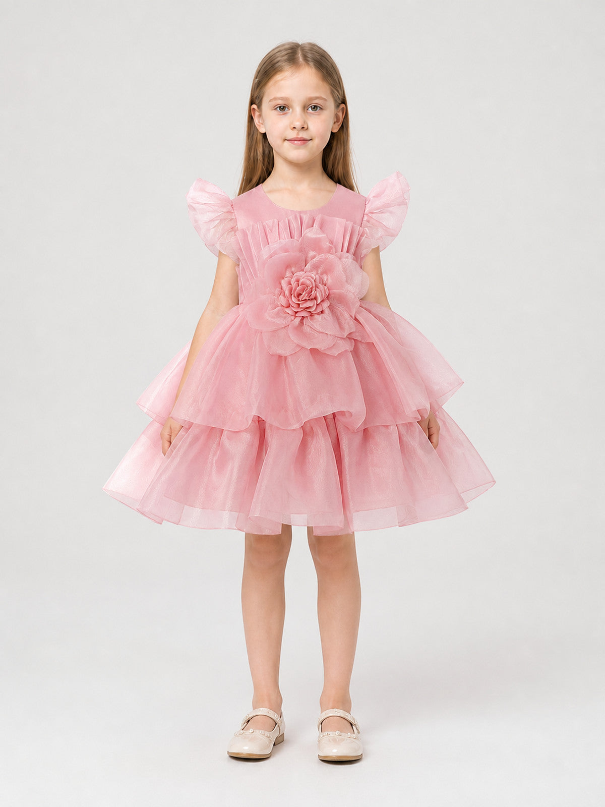Full Princess Dress with Floral Decoration for Weddings on-model view