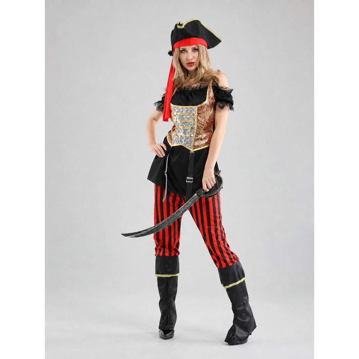 Pirate Costume with Hat for Halloween on-model view