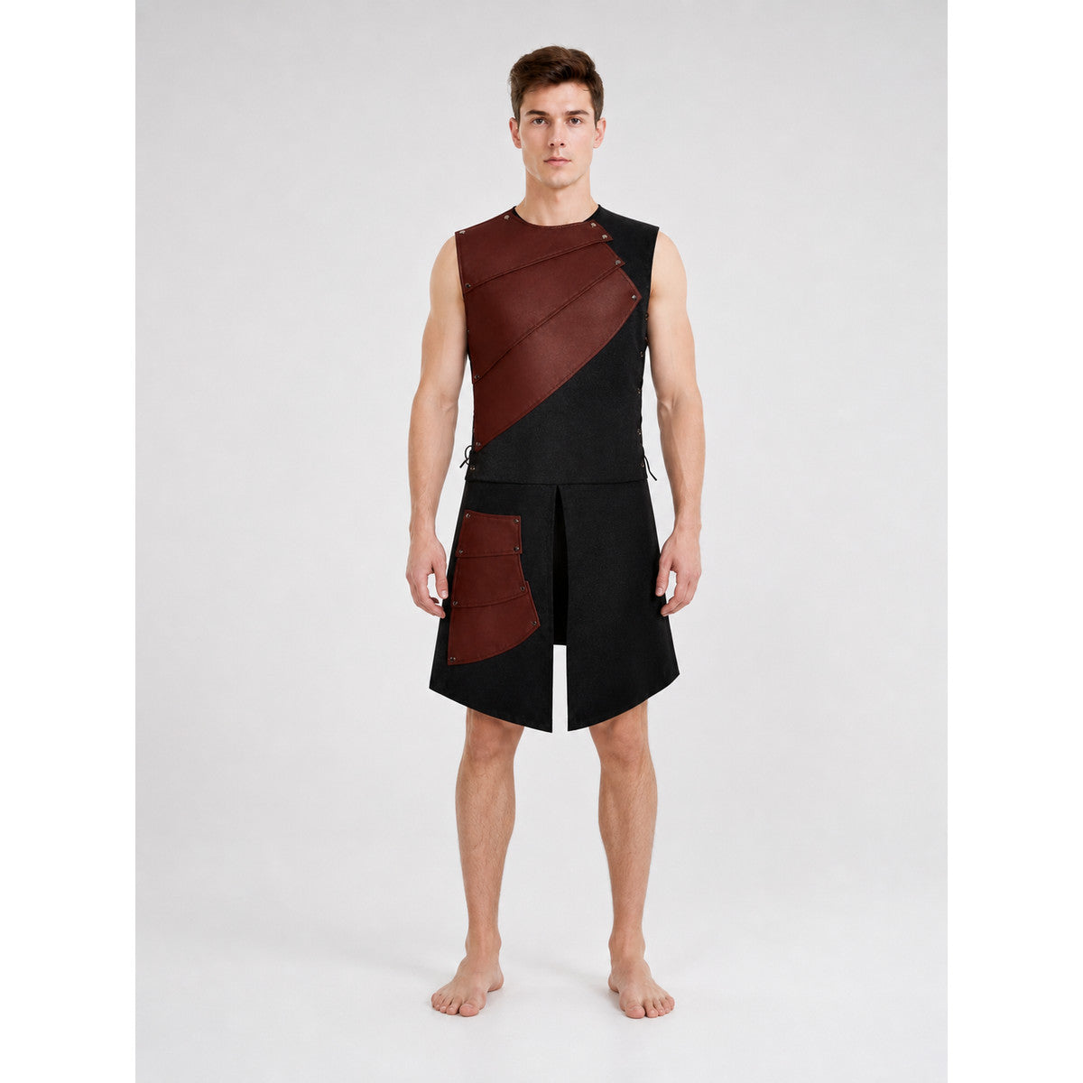 Sleeveless Dress with Asymmetrical Overlays on-model view