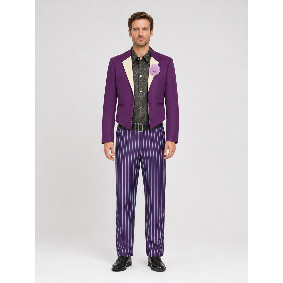 Joker Cosplay Costume, Purple, Striped on-model view