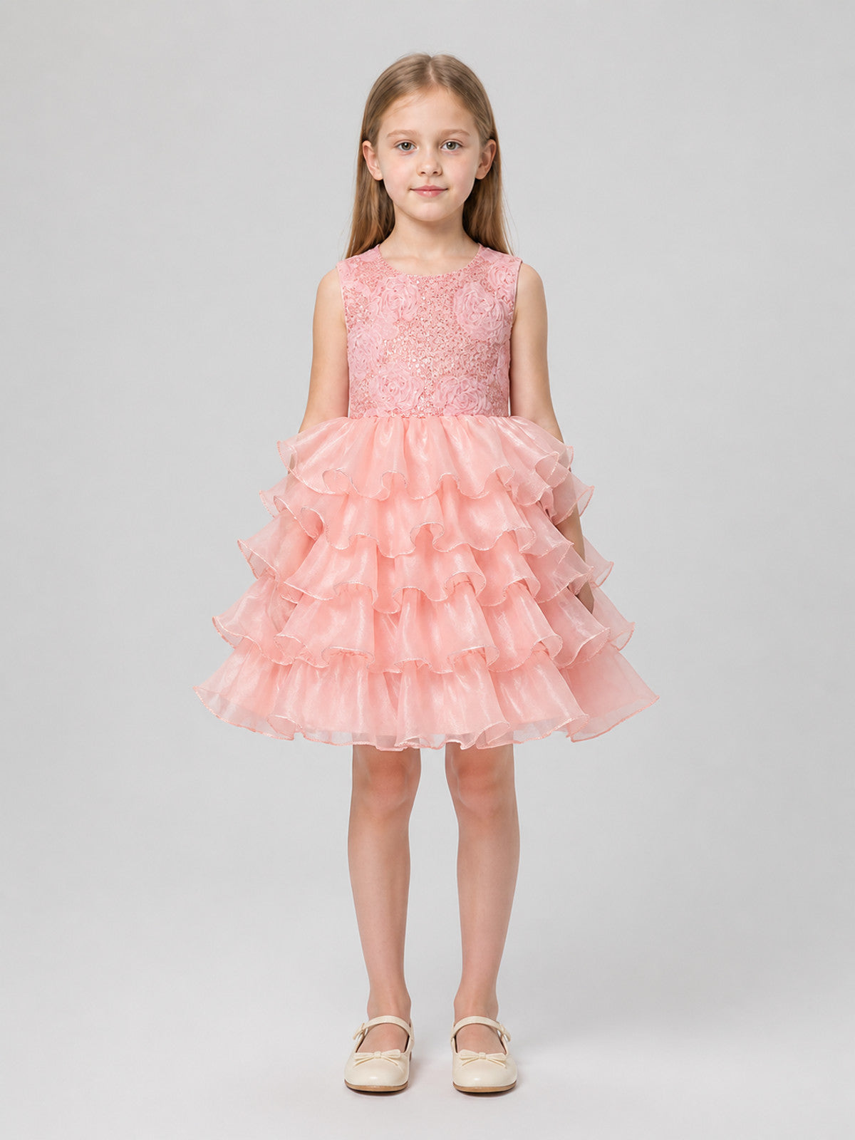Children's Tutu Skirt with Lace and Layered Ruffles on-model view