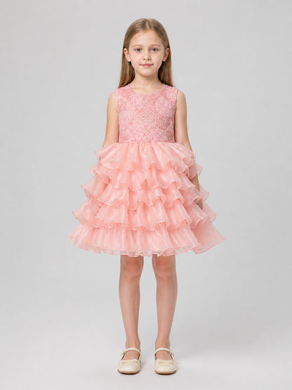 Children's Tutu Skirt with Lace and Layered Ruffles on-model view