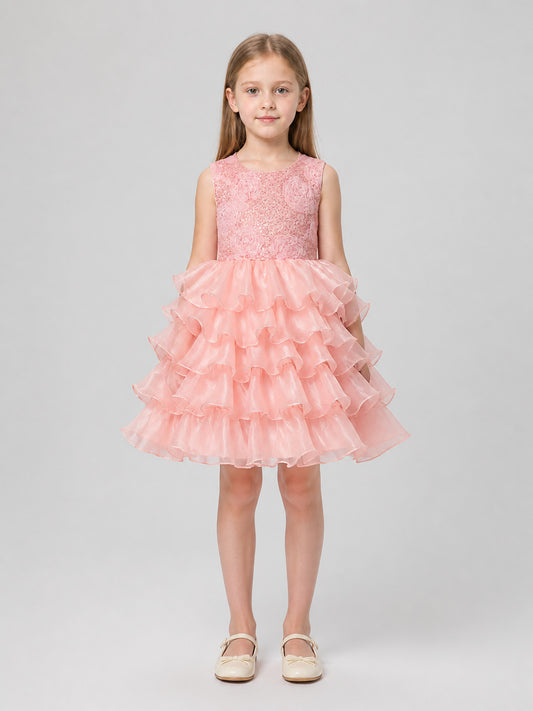 Children's Tutu Skirt with Lace and Layered Ruffles on-model view
