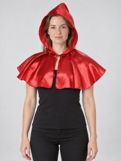 Red Short Glossy Hooded Cape with Ties