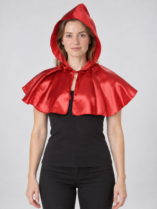 Red Short Glossy Hooded Cape with Ties