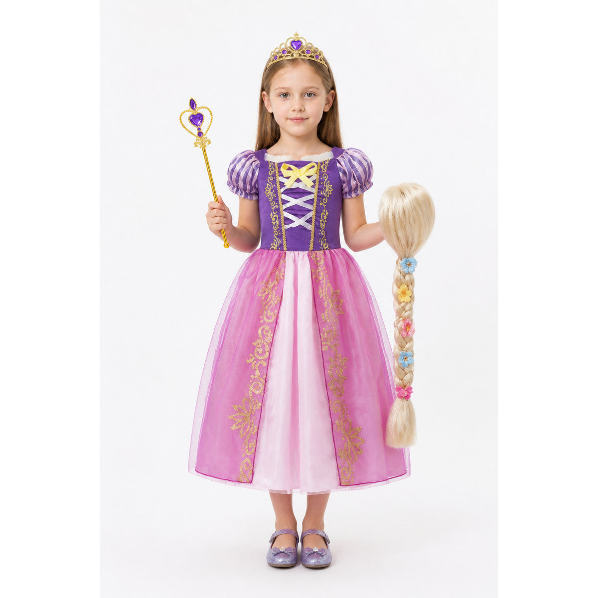 Rapunzel Princess Costume with Dress and Crown main product view