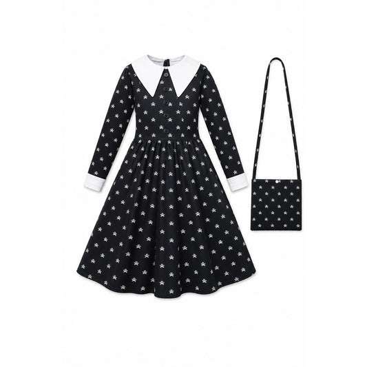 Gothic Carnival Dress with Skulls and Bag
