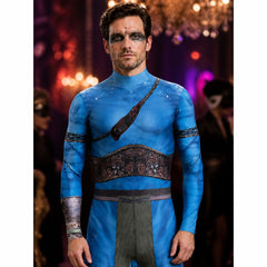 Unisex Blue Alien Printed Bodysuit Costume, One-Piece Halloween Jumpsuit