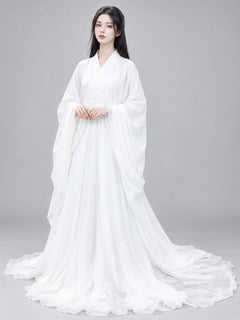 Chinese-Style Costume White Dress with Long Train