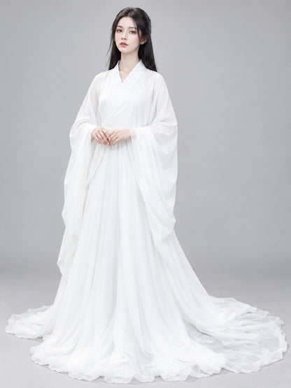 Chinese-Style Costume White Dress with Long Train