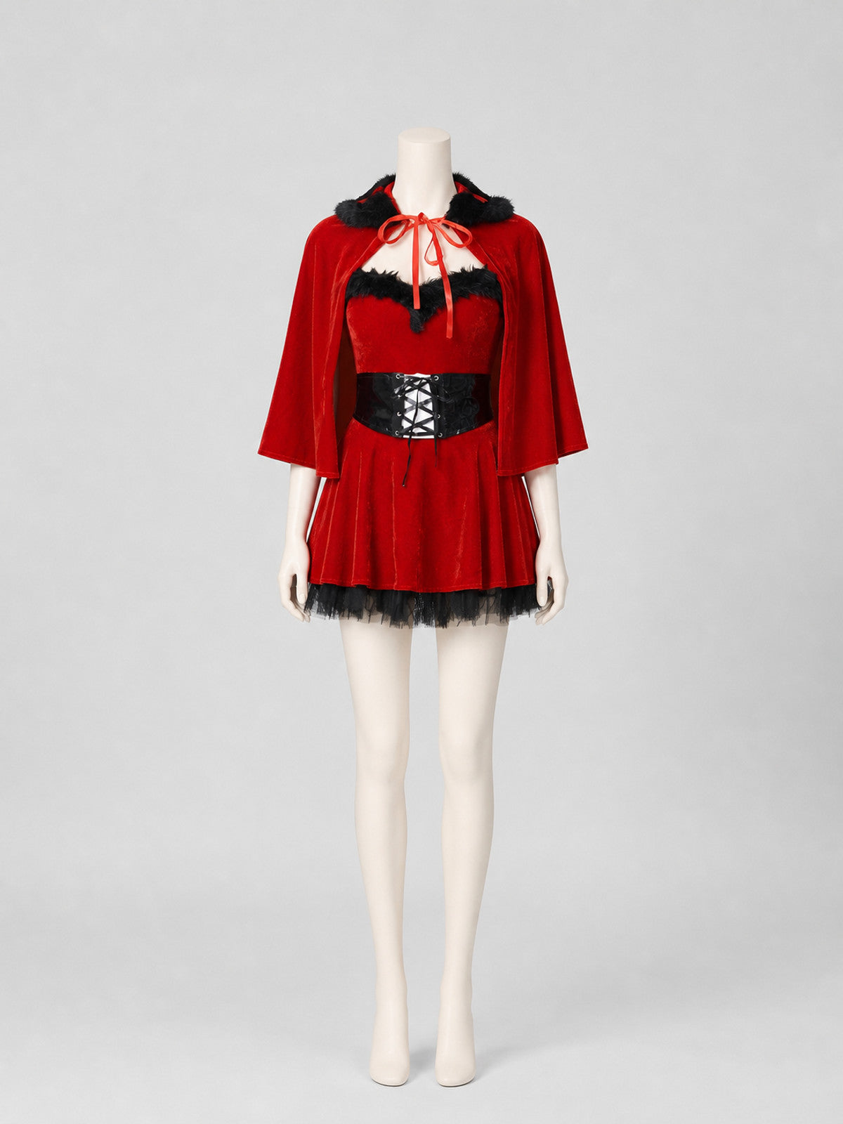 New Year's Costume: Red Dress with Cape on-model view