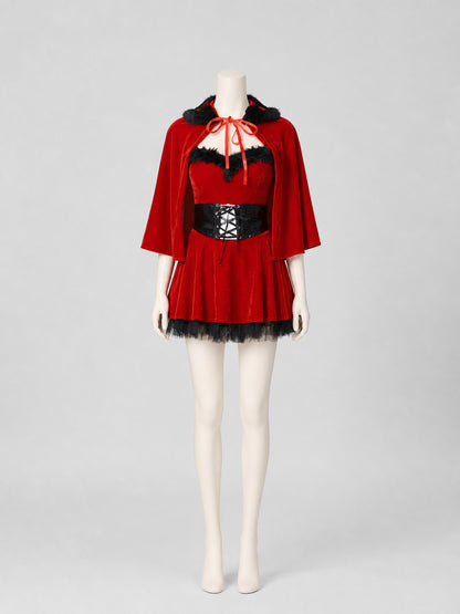 New Year's Costume: Red Dress with Cape on-model view