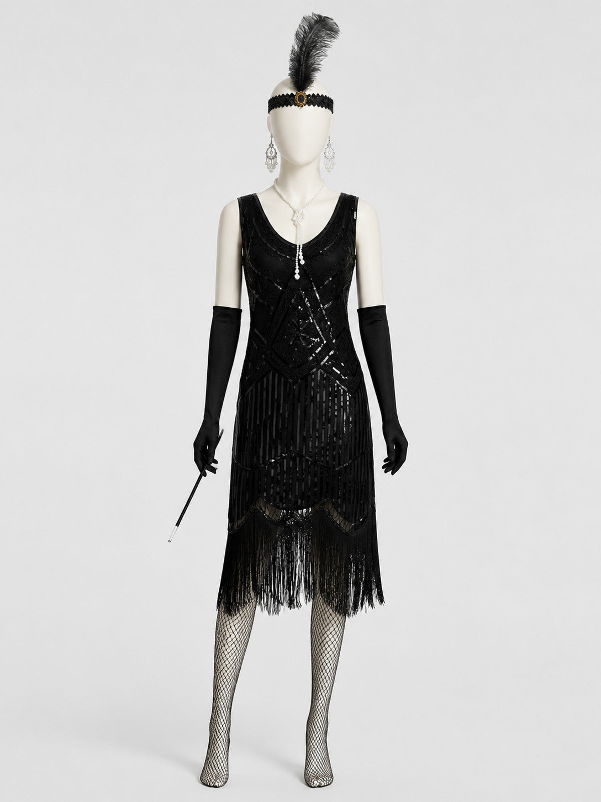 1920s Sequin Dress Set with Long Fringe on-model view