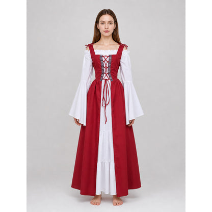 Red and White Renaissance-Style Medieval Dress on-model view