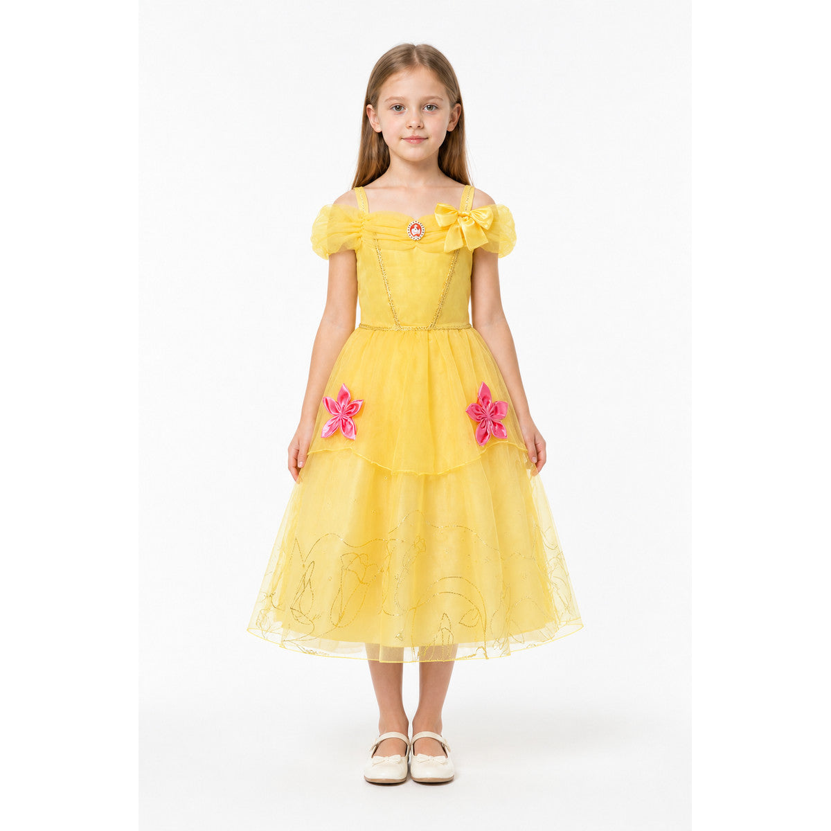 Children's Yellow Carnival Dress with a Bow and Full Skirt main product view