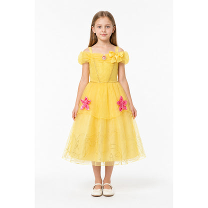 Children's Yellow Carnival Dress with a Bow and Full Skirt main product view