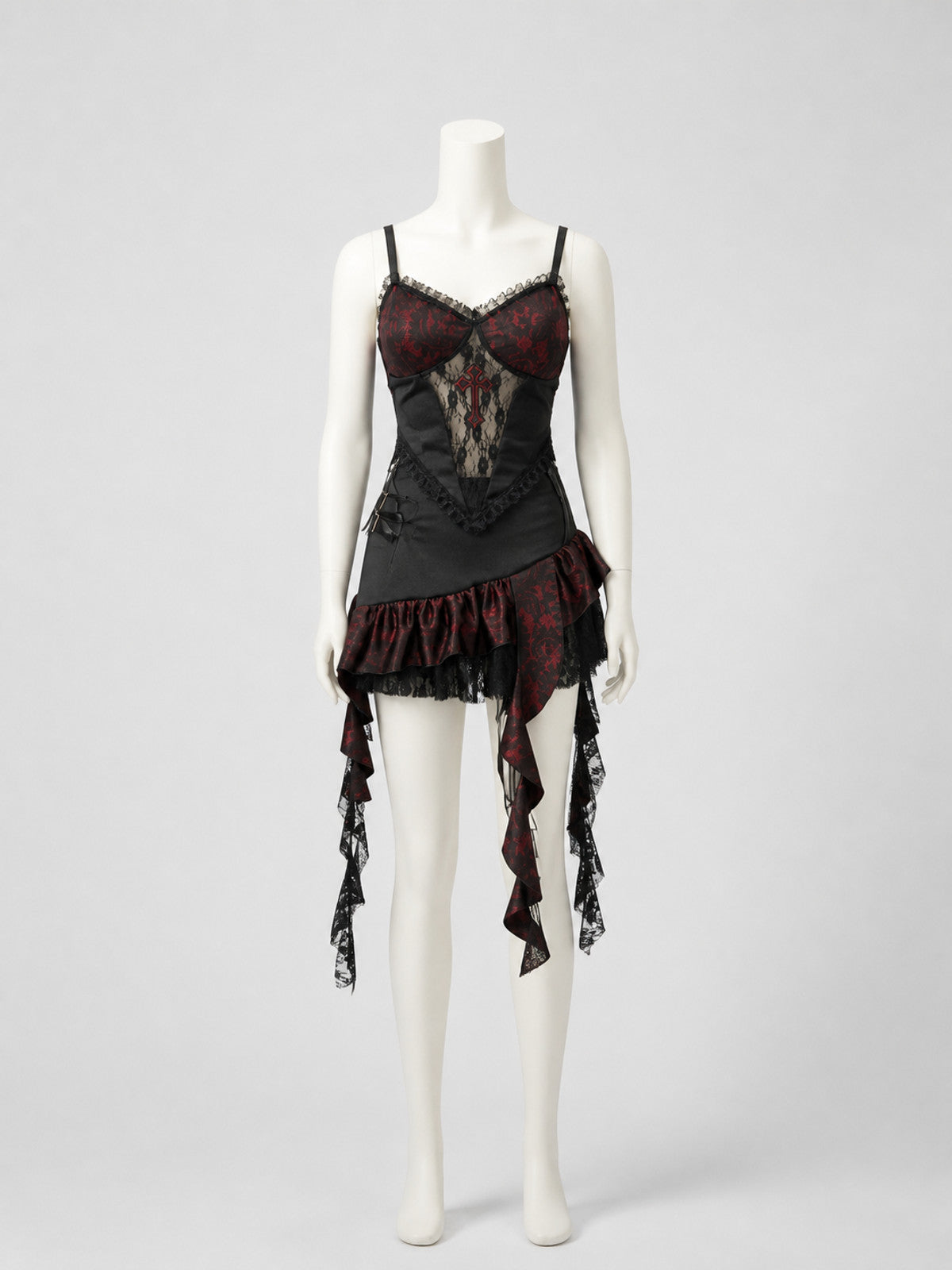 Gothic Set: Strappy Top and Lace Mini Skirt on-model view
