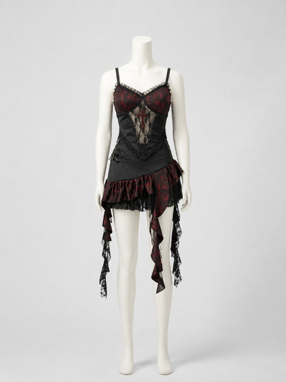 Gothic Set: Strappy Top and Lace Mini Skirt on-model view