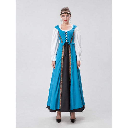 Blue Historical Costume with Long Sleeves