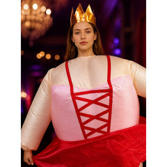 Unisex Red & White Criss-Cross Bodice Costume Set with Crown and Wavy Skirt