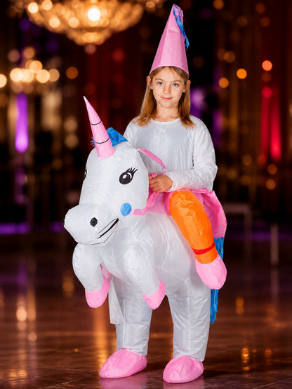 Kids Inflatable Unicorn Costume Jumpsuit, Halloween Party Outfit on-model view