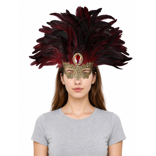 Carnival Feather Headpiece with Mask