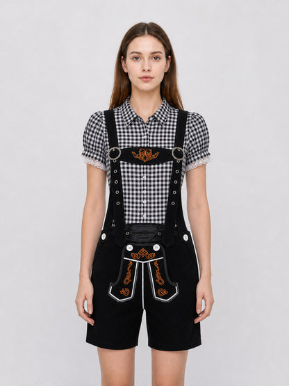 Children's Set: Plaid Shirt and Suspender Shorts front view