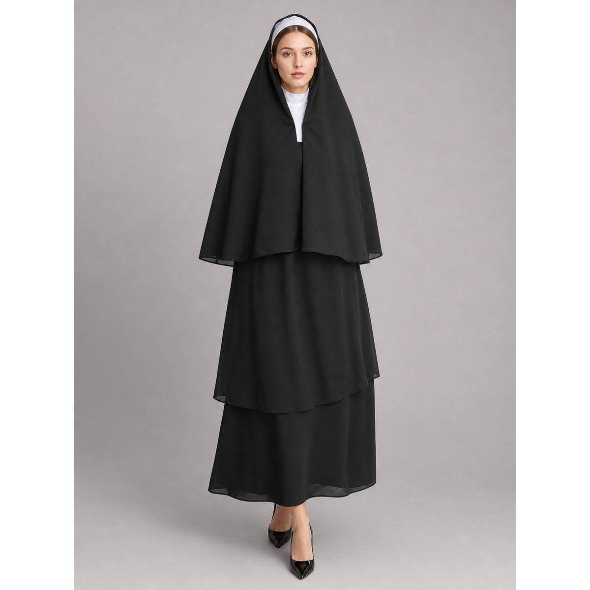 Black Carnival Cloak with White Headpiece