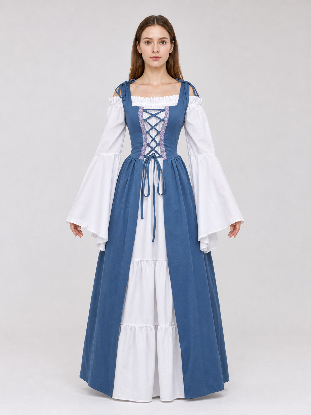 Medieval-Style Dress with a Square Neckline front view
