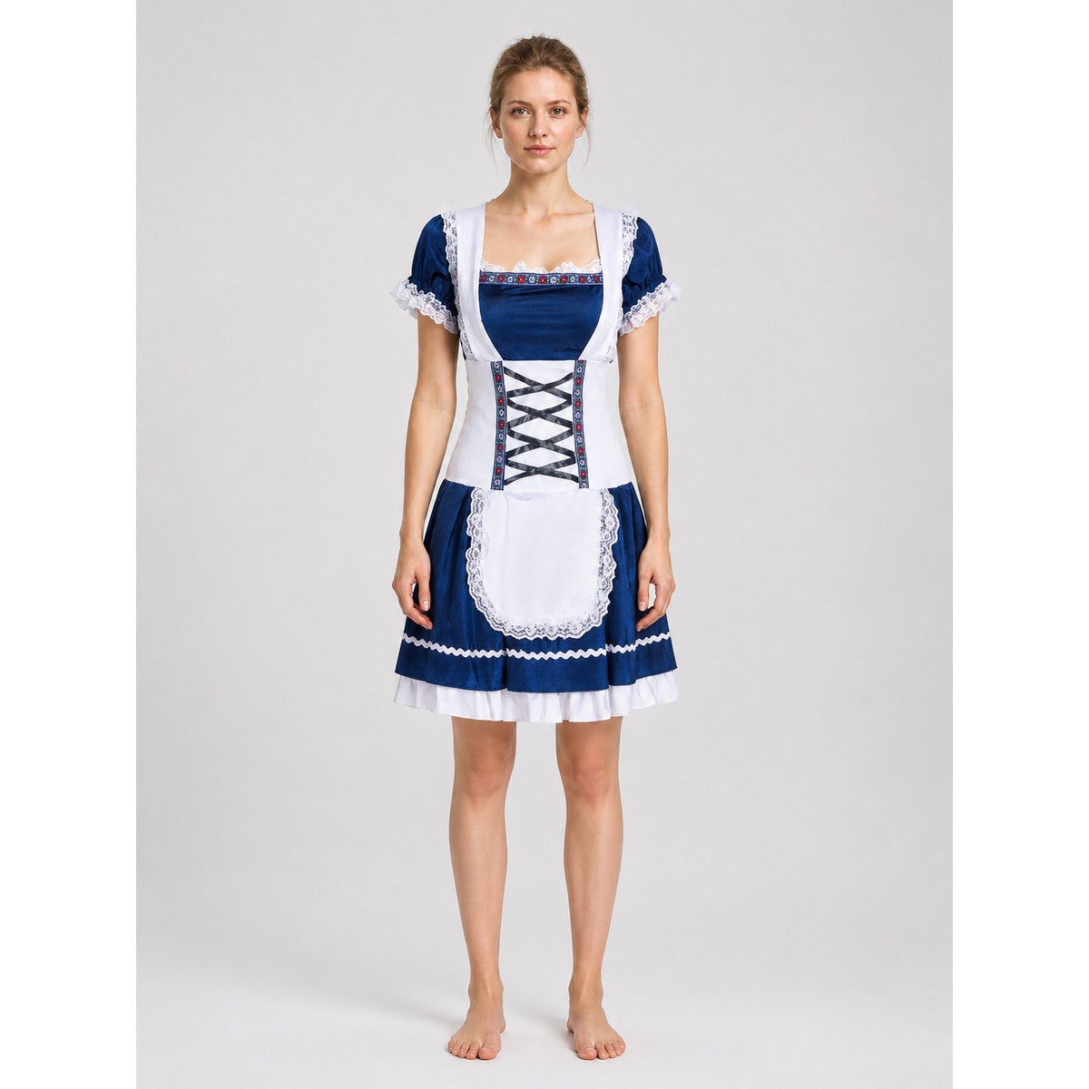 German Oktoberfest Dress with Apron and Lace on-model view