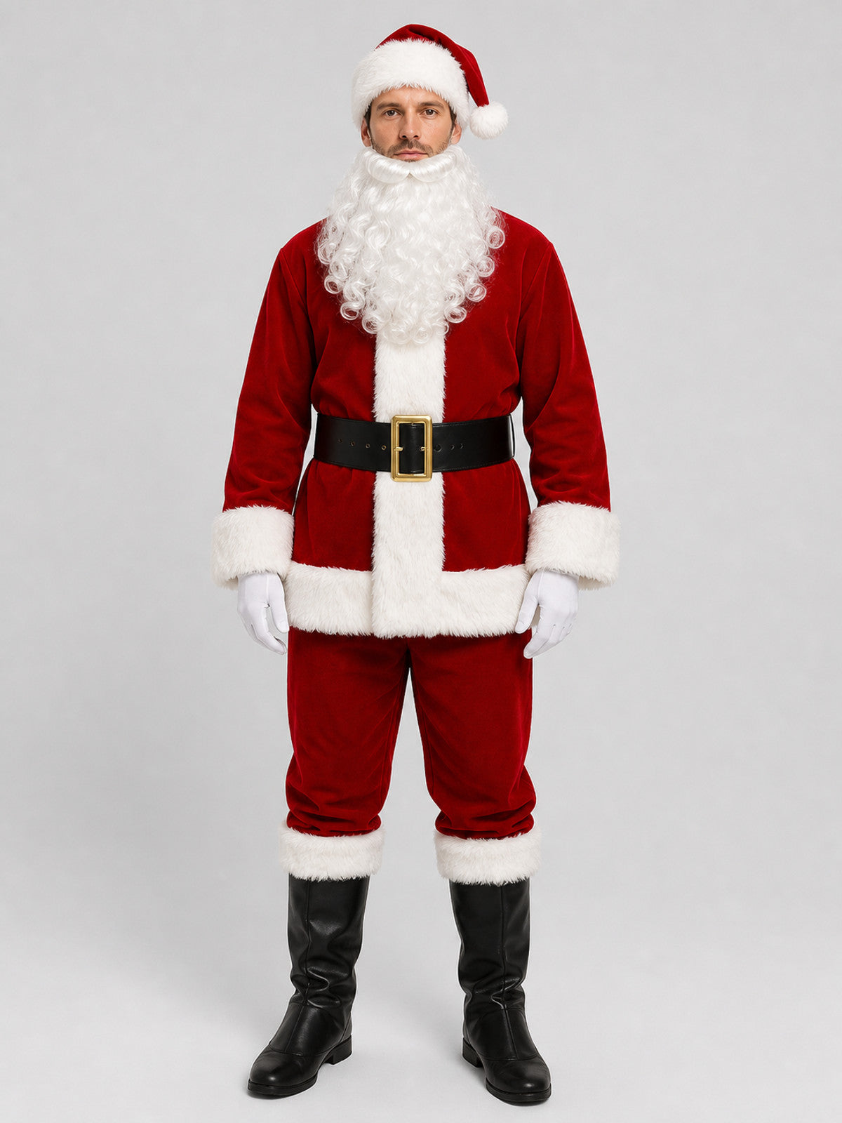 Red Santa Claus Costume, Cosplay Set on-model view