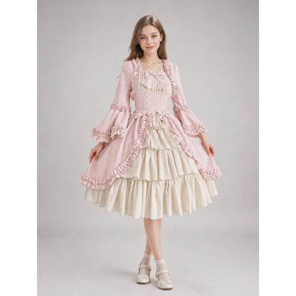 Rococo-Style Costume Dress with Ruffles and Bow on-model view