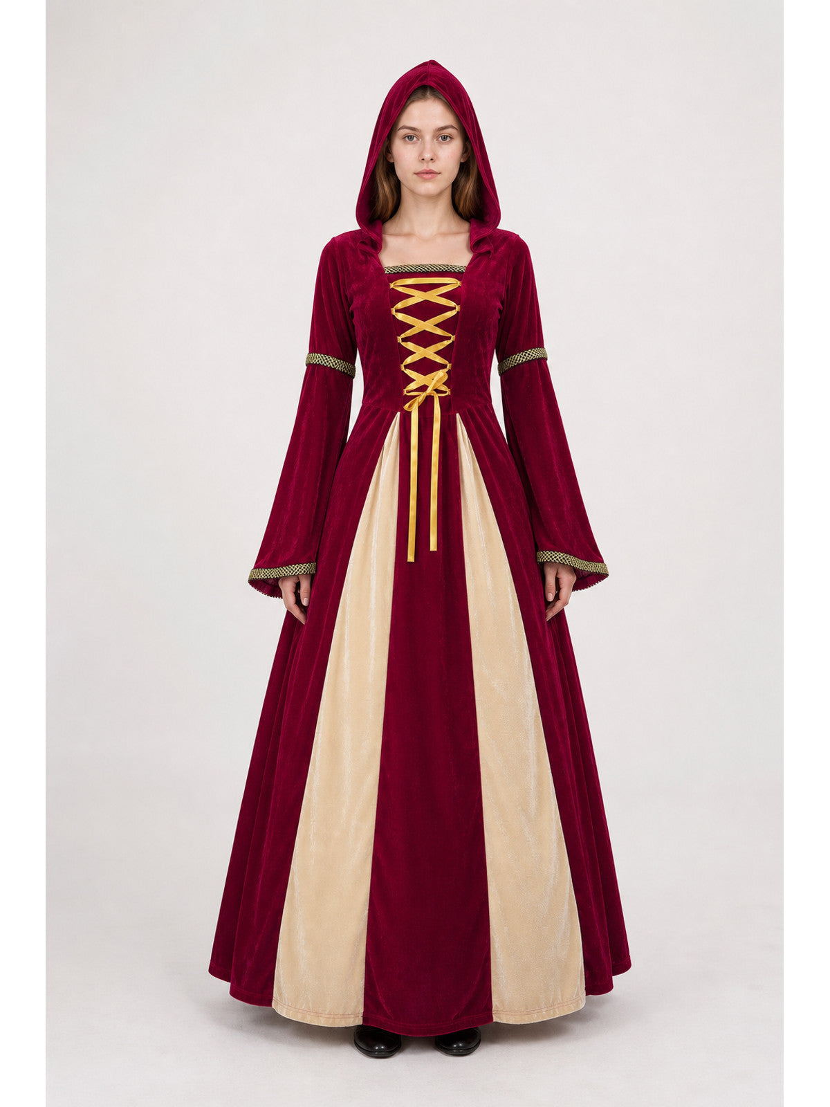 Medieval Hooded Dress with Gold Trim main product view